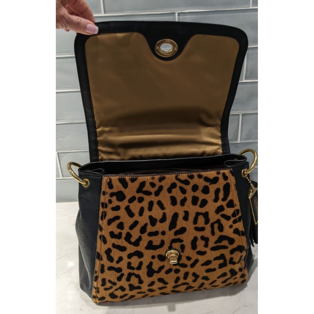 COACH Park Ocelot Haircalf Black Leather Turnlock Flap Satchel Bag - Picture 13 of 16
